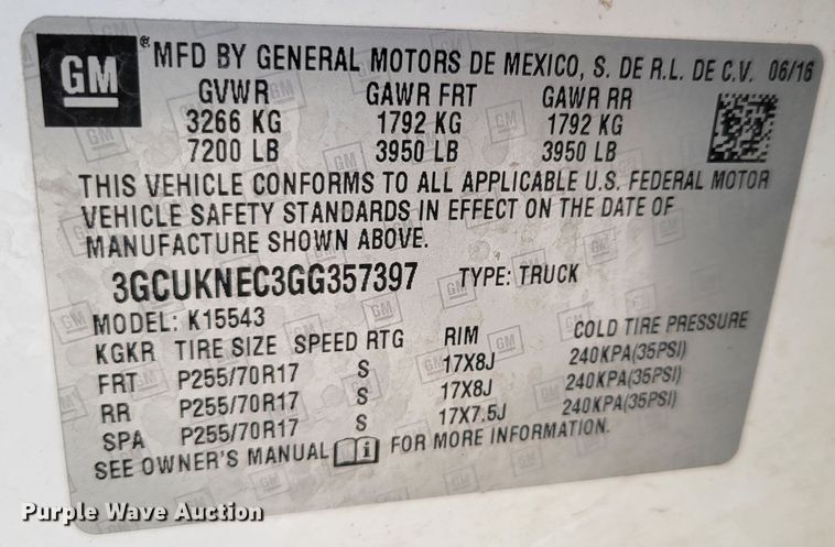 image for item JY9982 2016 Chevrolet Silverado 1500  Crew Cab pickup truck