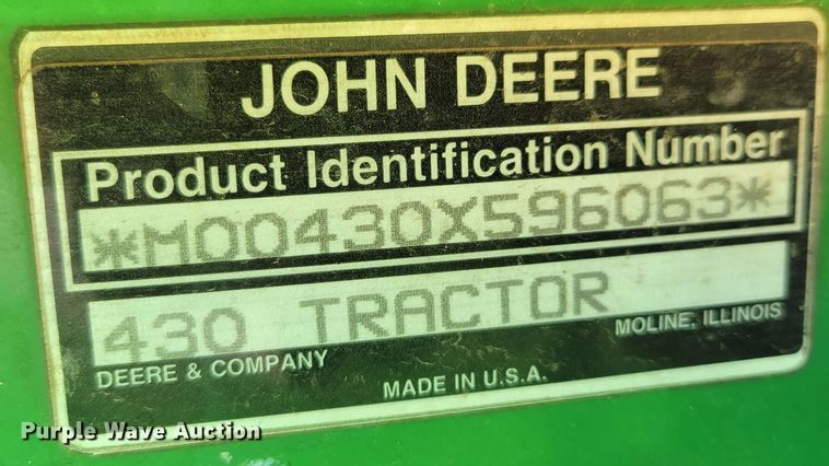 image for item JY9984 1989 John Deere 430  tractor
