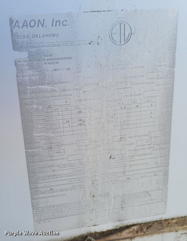 image for item JZ9005 (2) AAON Inc AC units