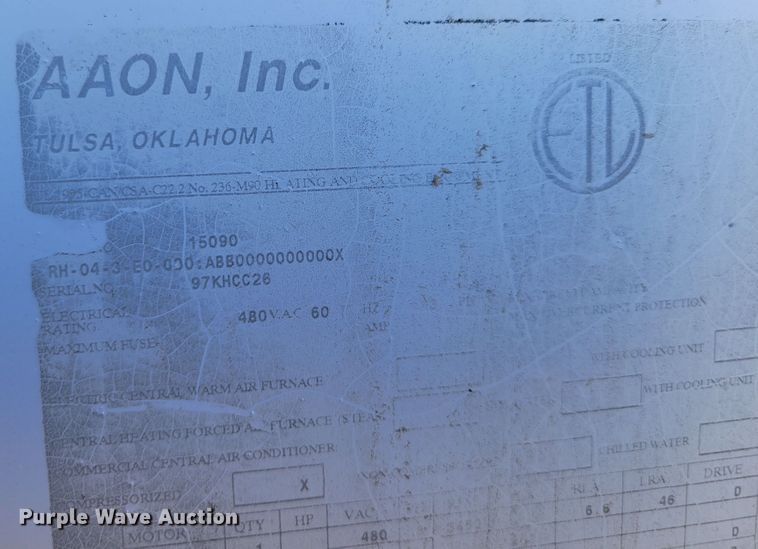 image for item JZ9005 (2) AAON Inc AC units