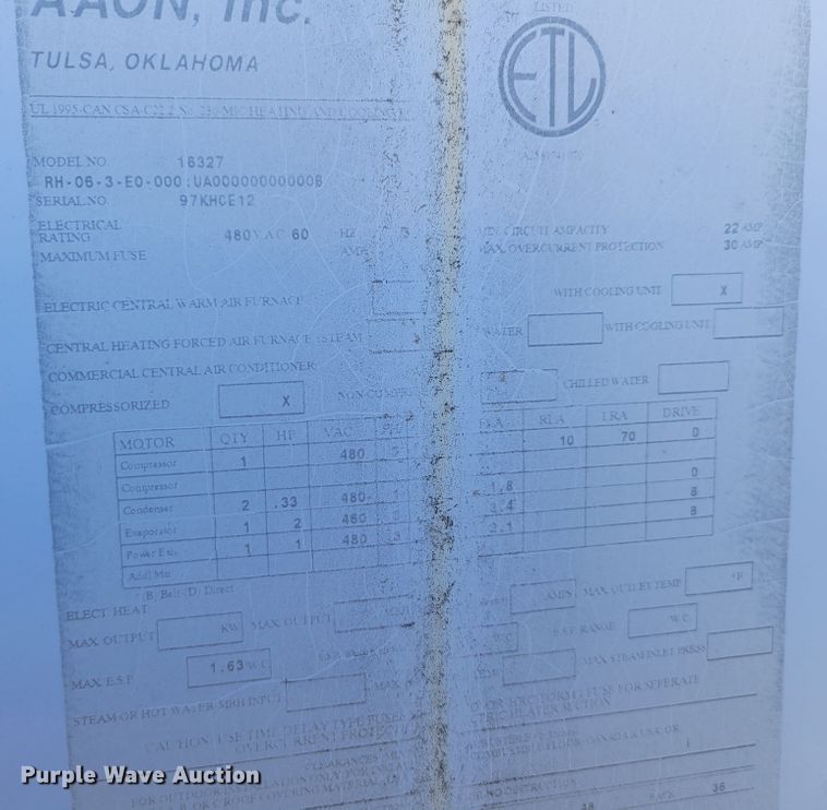 image for item JZ9005 (2) AAON Inc AC units