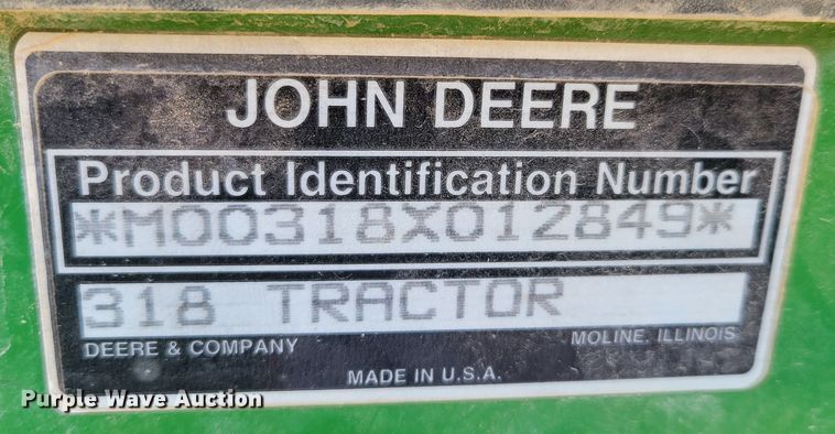 image for item JZ9011 John Deere 318  lawn mower