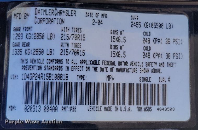 image for item JZ9027 2005 Dodge Grand Caravan  van