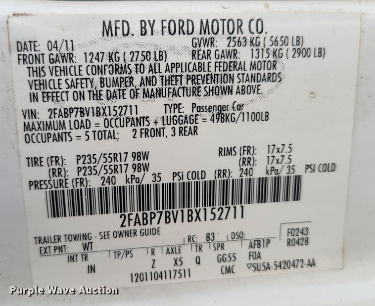 image for item JZ9091 2011 Ford Crown Victoria Police Interceptor