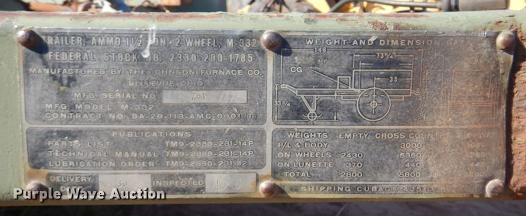 image for item KO9814 1963 The Johnson Furnace Co M-332  utility trailer