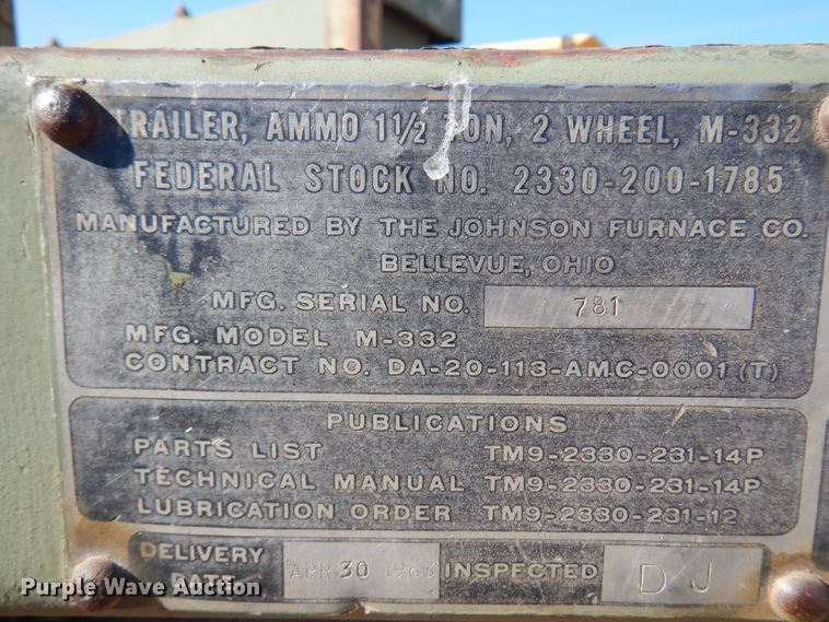 image for item KO9814 1963 The Johnson Furnace Co M-332  utility trailer