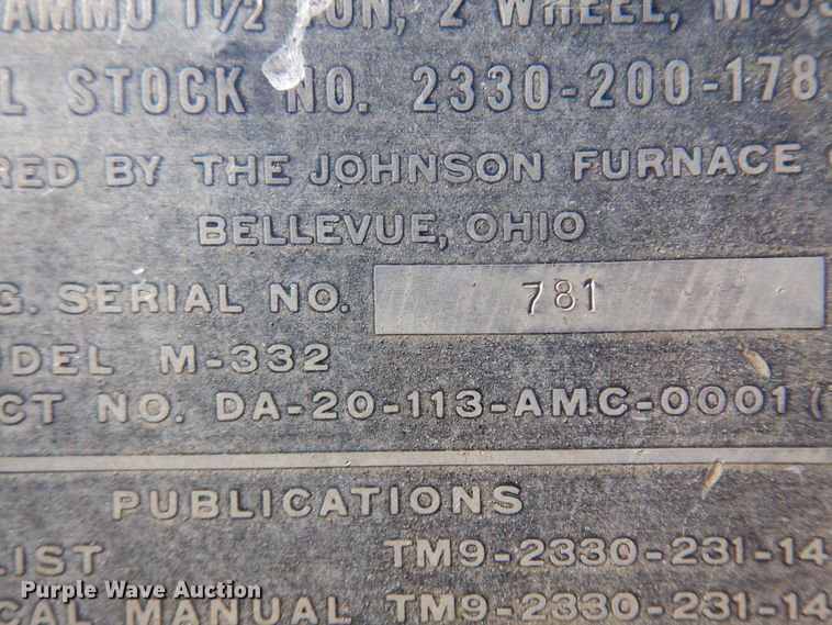 image for item KO9814 1963 The Johnson Furnace Co M-332  utility trailer