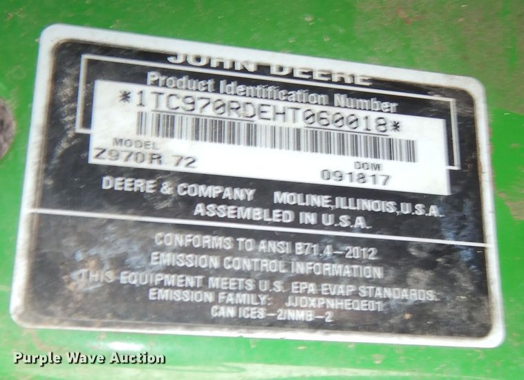 image for item LG9807 2017 John Deere Z970R  ZTR lawn mower