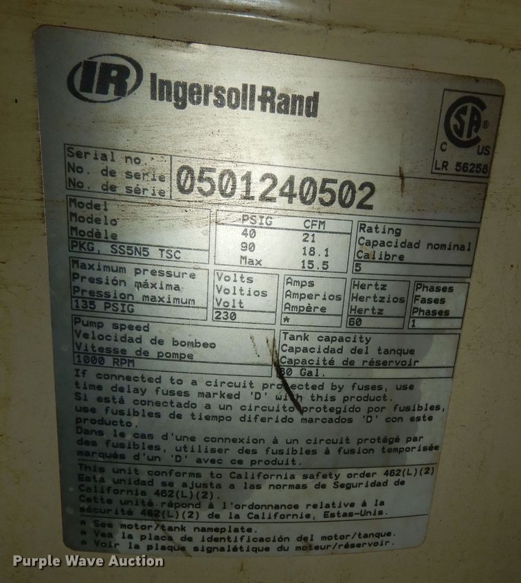 image for item LG9854 Ingersoll Rand SS5N5  air compressor