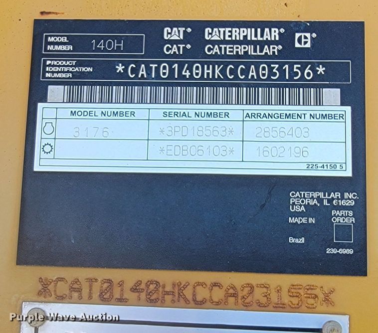 image for item LL9574 2007 Caterpillar 140H  motor grader