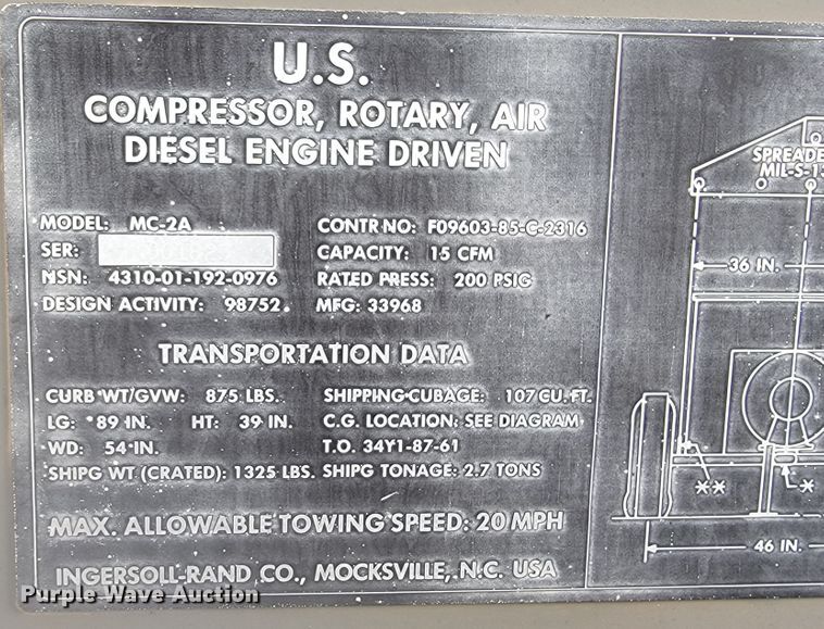 image for item LL9579 U.S. Compressor MC2A  air compressor