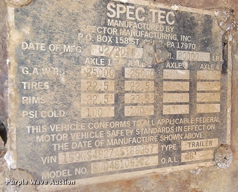image for item LL9612 2010 Spectec SW048106102  walking floor trailer