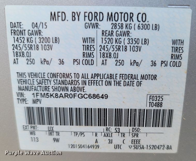 image for item LN9698 2015 Ford Explorer Police Interceptor  SUV