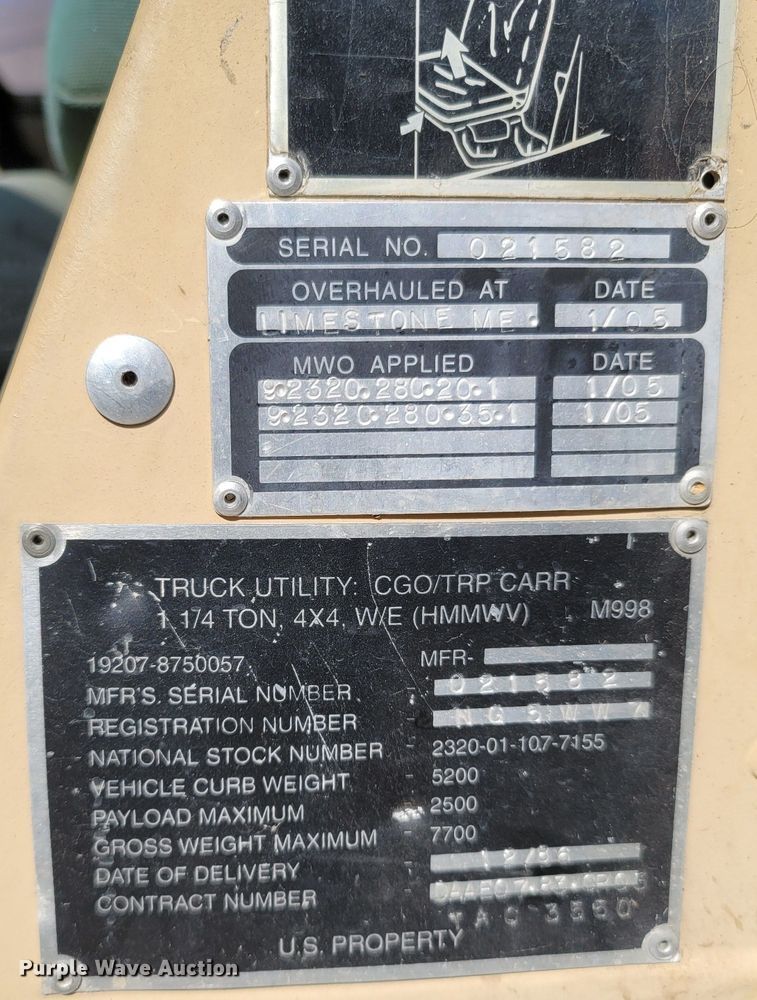 image for item LN9702 1986 Am General M998 Humvee  SUV