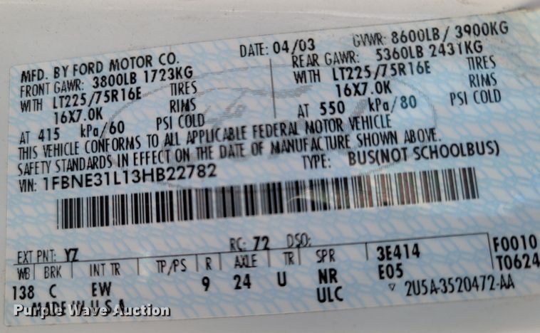 image for item LN9705 2003 Ford E350 Super Duty  van