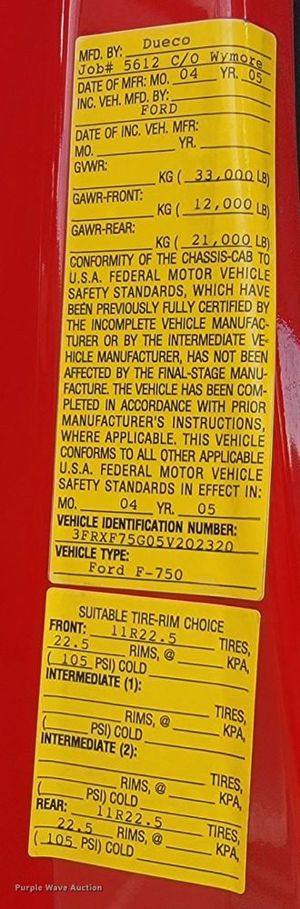 image for item LO9284 2005 Ford F750 Super Duty  bucket truck