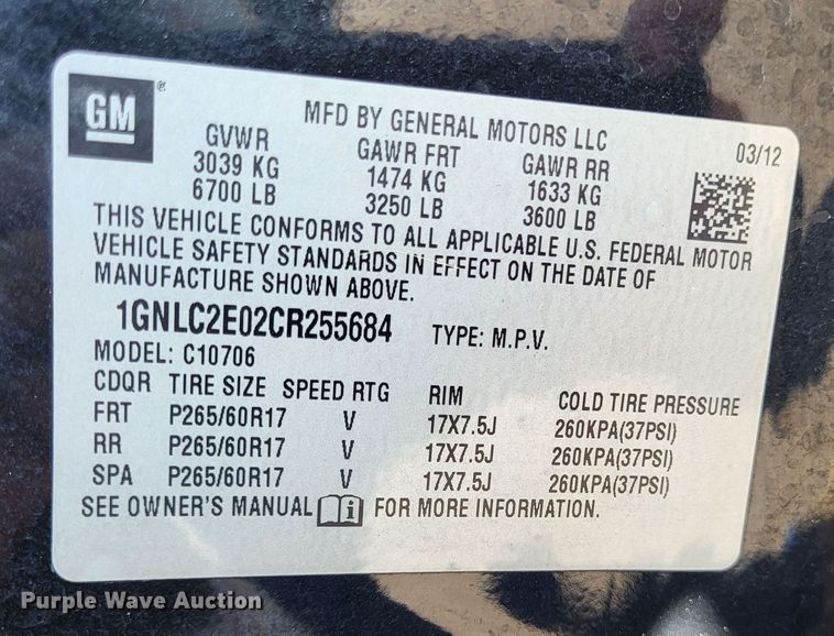 image for item LR9049 2012 Chevrolet Tahoe Police  SUV