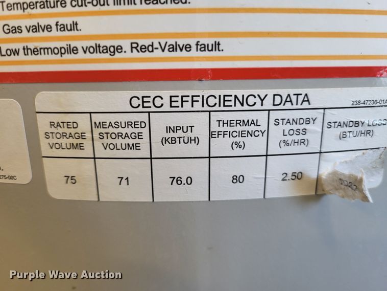 image for item LR9050 Bradford White RG275H6N  water heater