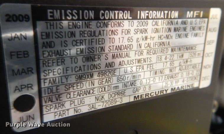 image for item MJ9795 2009 Mercury 1A3G203FK  outboard engine