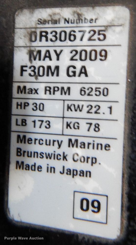 image for item MJ9795 2009 Mercury 1A3G203FK  outboard engine