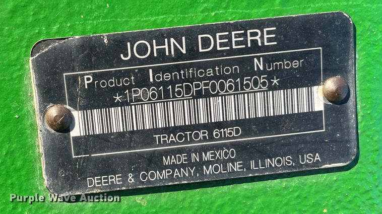 image for item MN9361 2015 John Deere 6115D  MFWD tractor