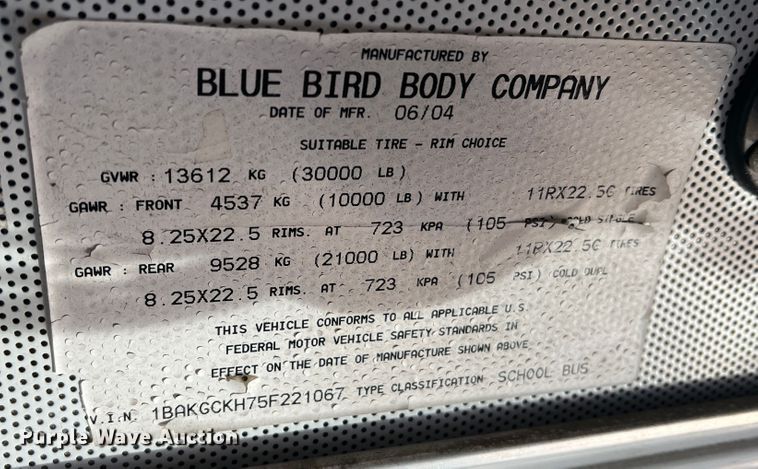 image for item MR9981 2005 Blue Bird Vision  school bus