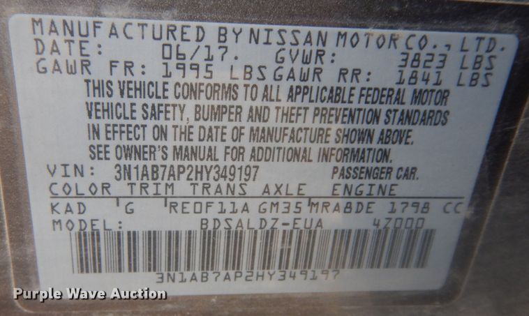 image for item DI6838 2017 Nissan Sentra SV