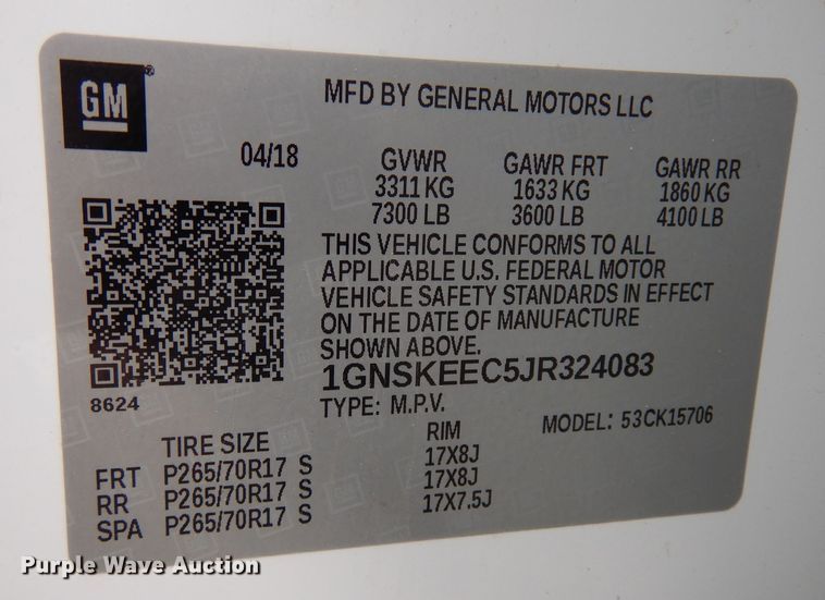 image for item DJ0824 2018 Chevrolet Tahoe  SUV