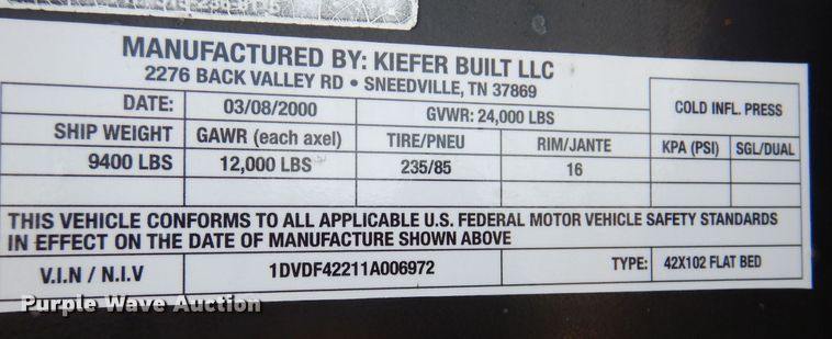 image for item DK2049 2000 Kiefer  equipment trailer