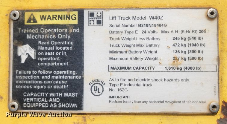 image for item DM4844 Hyster W40Z  pallet jack