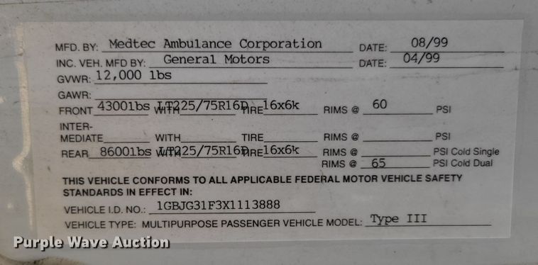 image for item DM8088 1999 Chevrolet Express G3500  box truck