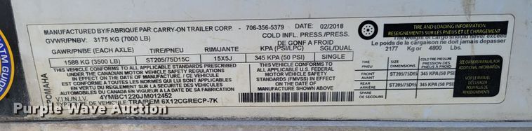 image for item DM8089 2018 Carry-On 6X12CGRECP-7K  enclosed cargo trailer