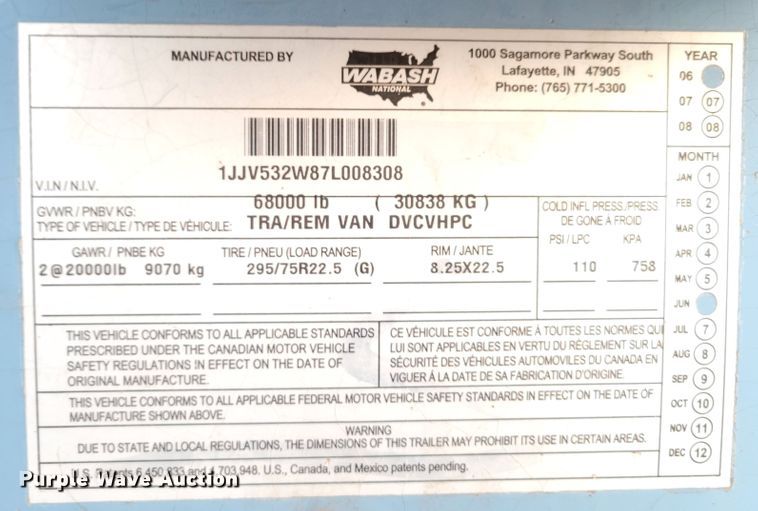 image for item DM8098 2007 Wabash National TRA/REM  dry van trailer