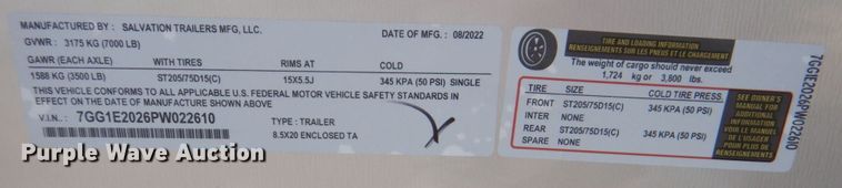 image for item DO1604 2023 Salvation Trailers  enclosed cargo trailer