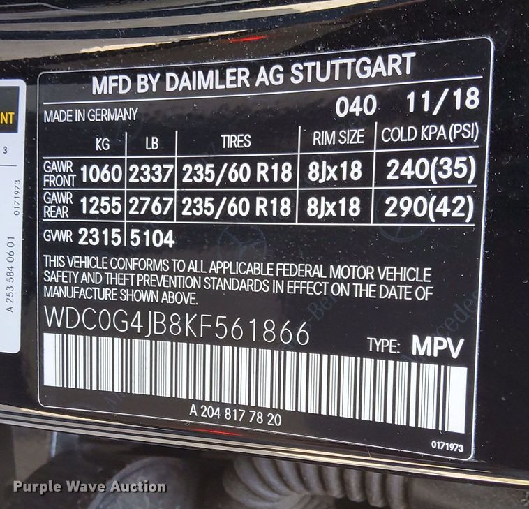 image for item DO1657 2019 Mercedes Benz GLC 300  SUV