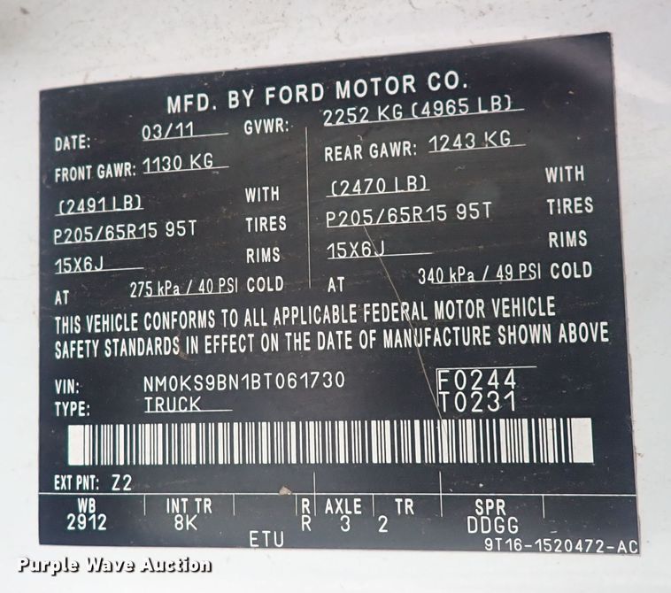 image for item DQ3108 2011 Ford Transit Connect  van