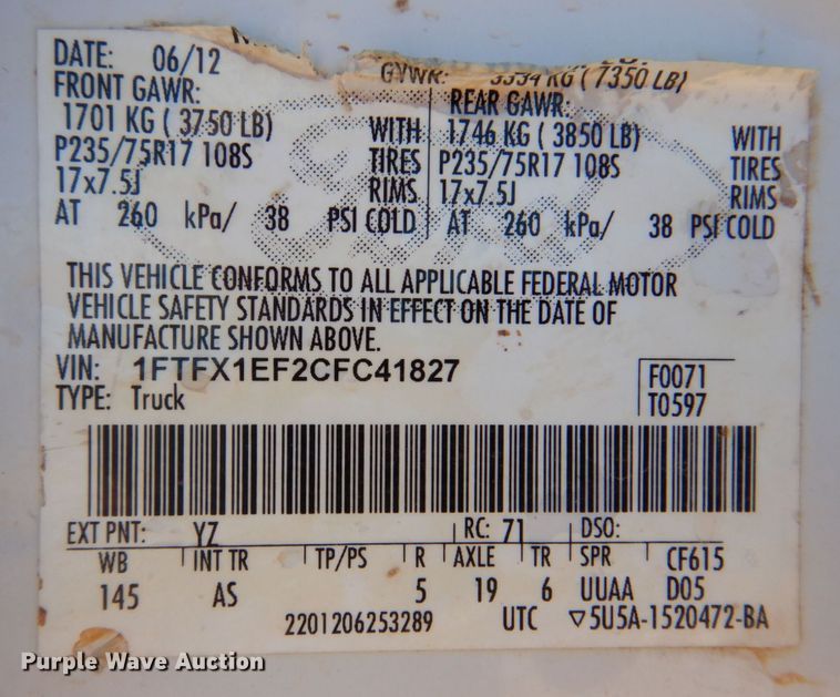 image for item DR2077 2012 Ford F150  SuperCab pickup truck