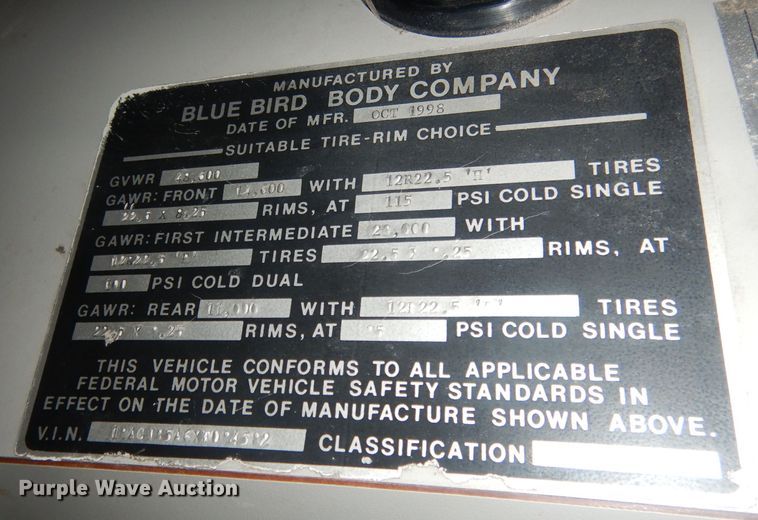 image for item HQ9523 1999 Blue Bird LCT 40  coach bus