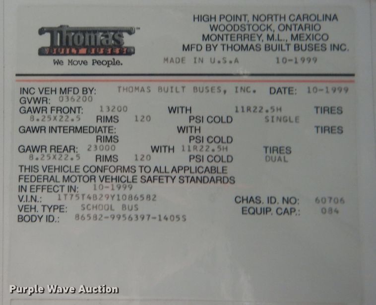 image for item HQ9524 2000 Thomas Built Saf-T-Liner  school bus