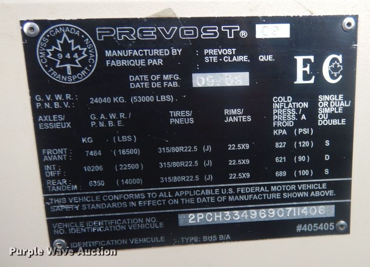 image for item HQ9525 2009 Prevost H345  coach bus