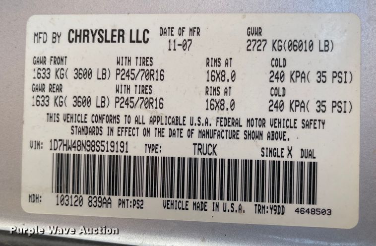 image for item JD9855 2008 Dodge Dakota  Crew Cab pickup truck