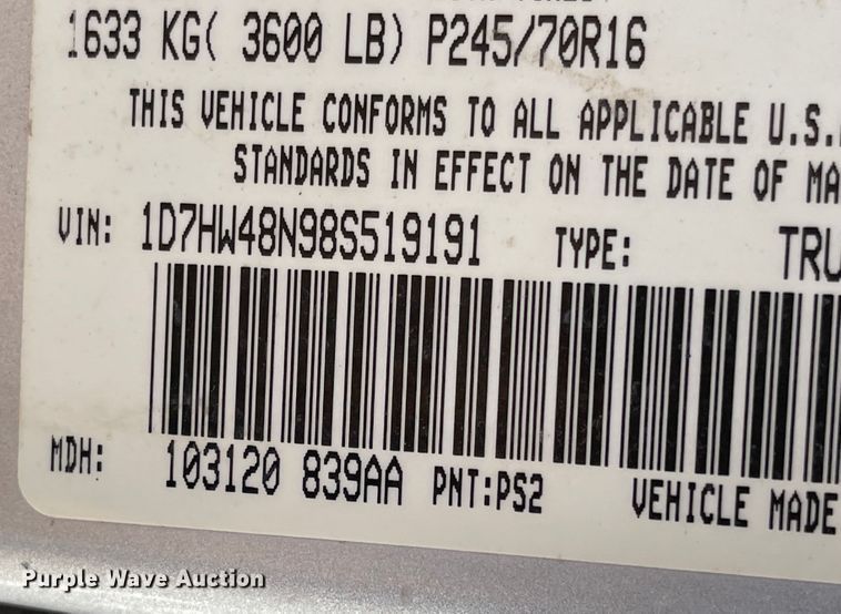 image for item JD9855 2008 Dodge Dakota  Crew Cab pickup truck