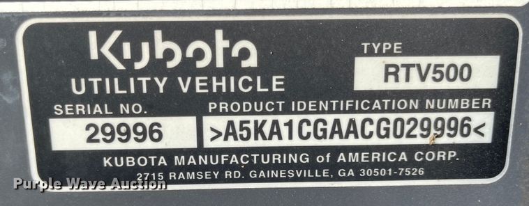 image for item JD9856 2012 Kubota RTV500  utility vehicle