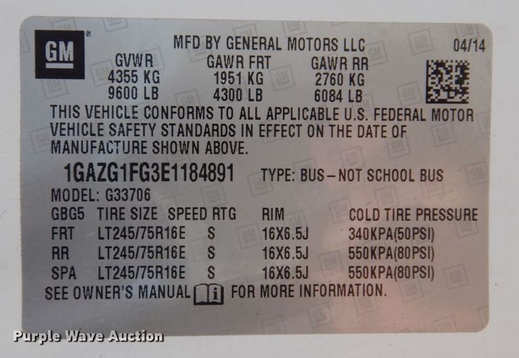 image for item JL9850 2014 Chevrolet Express 3500  van