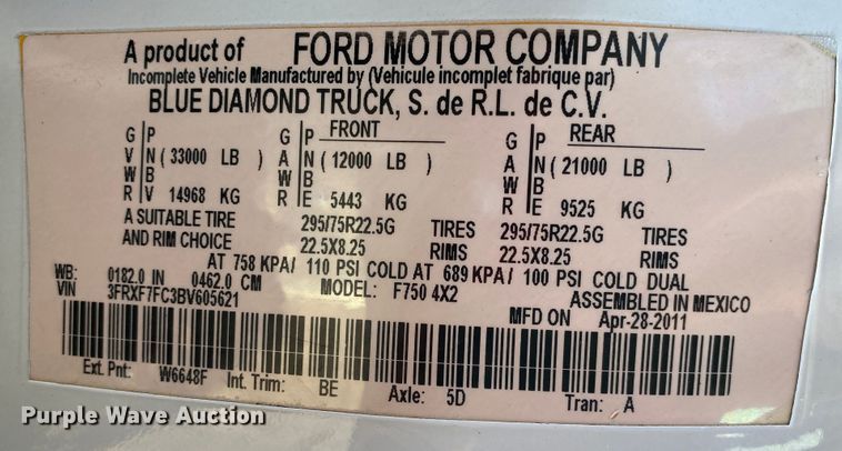 image for item JW9345 2011 Ford F750 Super Duty  railroad service truck