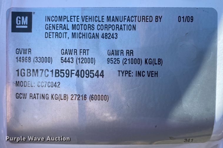 image for item JW9346 2009 Chevrolet C7500  winch truck