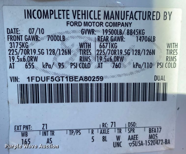 image for item JW9376 2011 Ford F550  utility / service truck