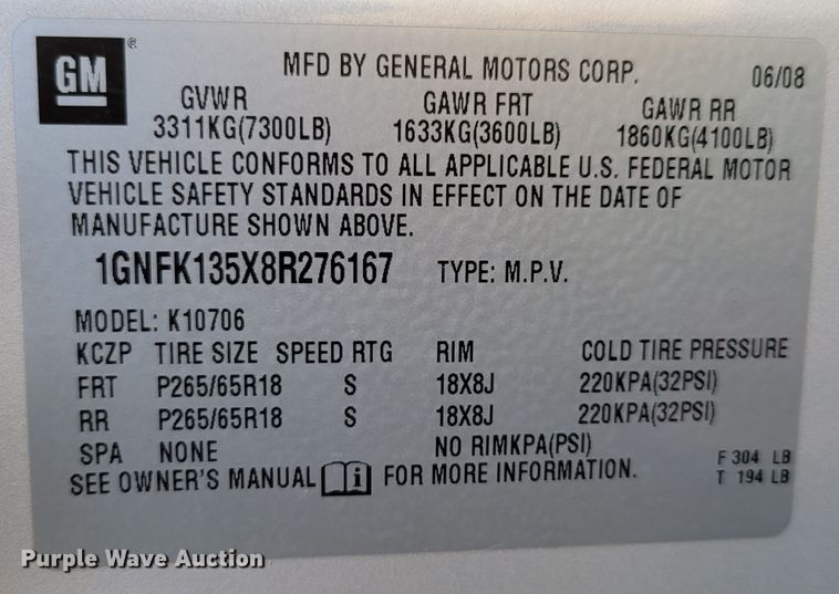 image for item JY9985 2008 Chevrolet Tahoe Hybrid  SUV