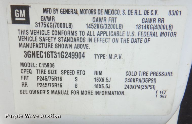 image for item JZ9046 2001 Chevrolet Suburban  SUV