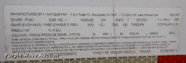image for item KJ9132 2007 H&H  enclosed cargo trailer